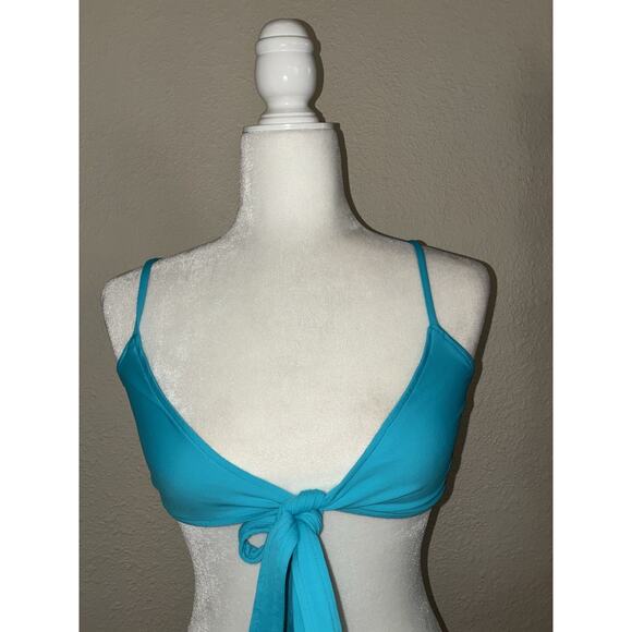 L SPACE swimsuit bikini Top Only size small Blue Ties In Front - Picture 1 of 5